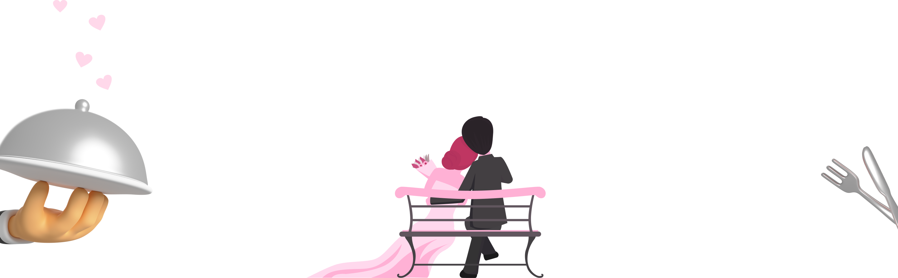 Illustarted bride and groom sitting on a bench